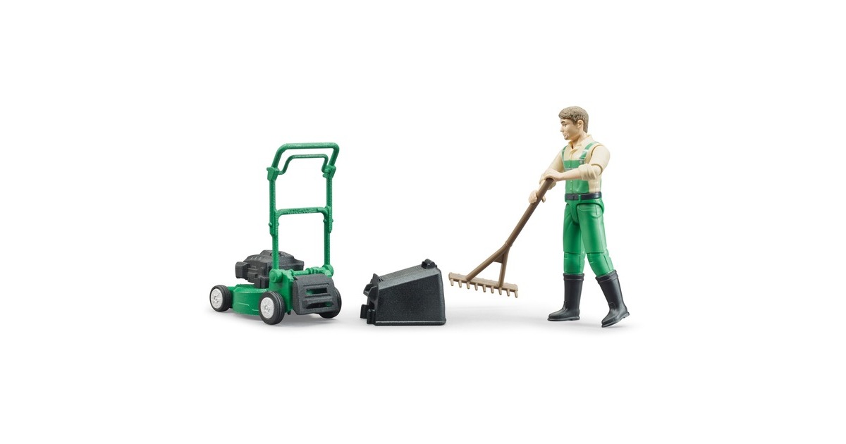 bruder bworld Gärtner mit Rasenmäher, Spielfigur
