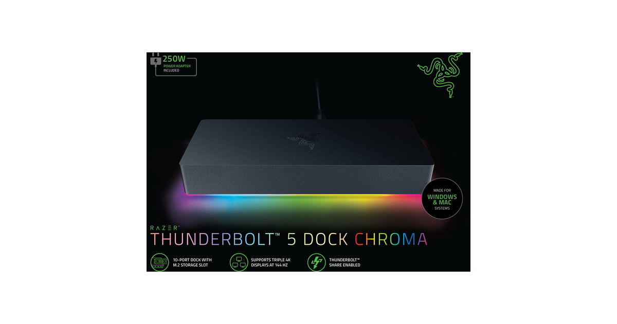 Razer Thunderbolt 5 Dock Chroma - Schwarz, Dockingstation schwarz