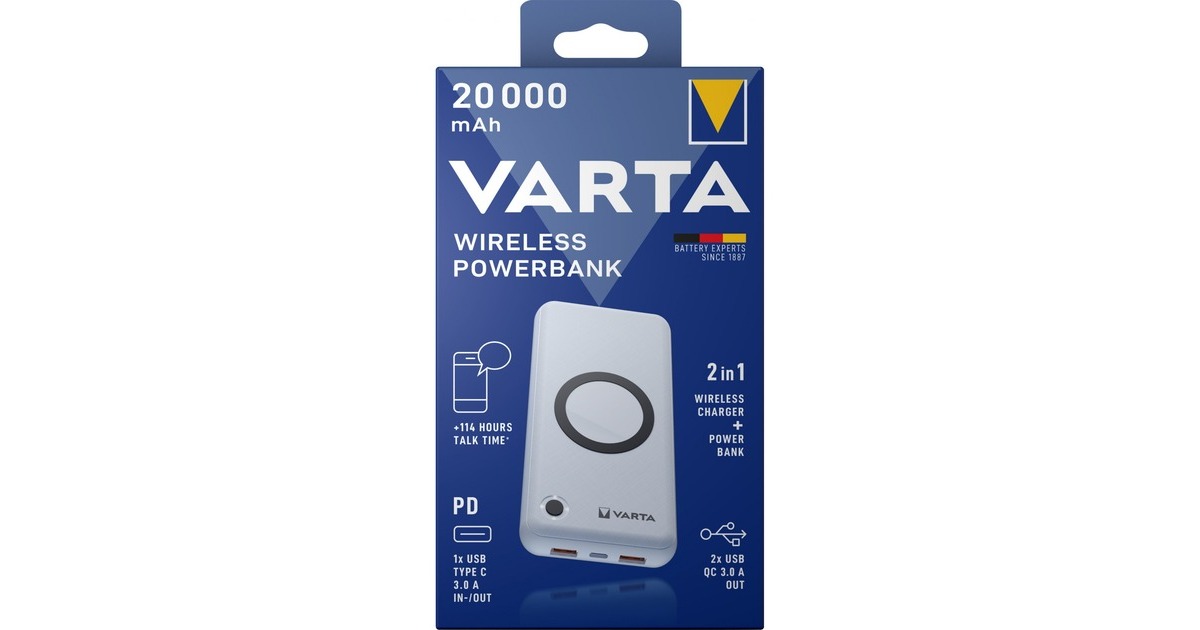 Energiespeicher Varta Wireless Power Bank 20000mAh - kabellose Energi