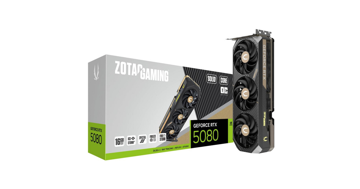 ZOTAC GeForce RTX 5080 SOLID CORE OC, Grafikkarte DLSS 4, 3x
