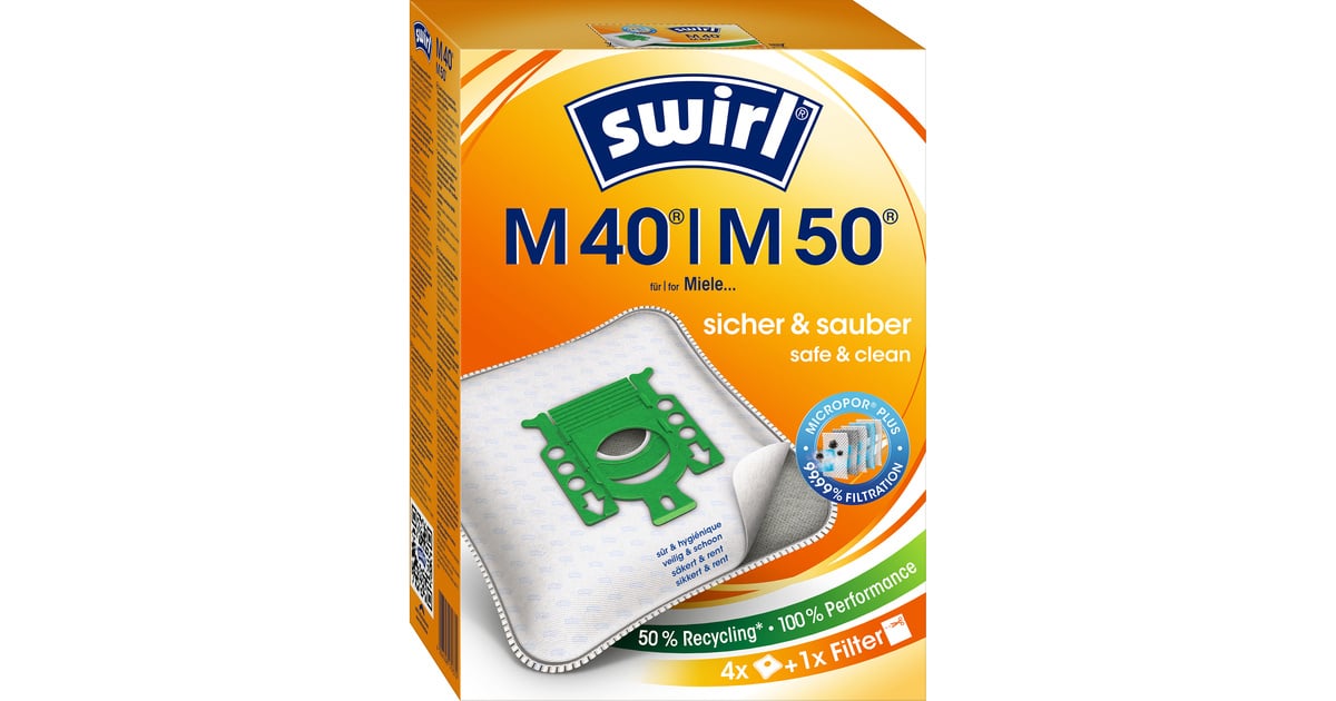 Swirl Staubsaugerbeutel M40 EcoPor 4 Beutel, 1 Abluftfilter