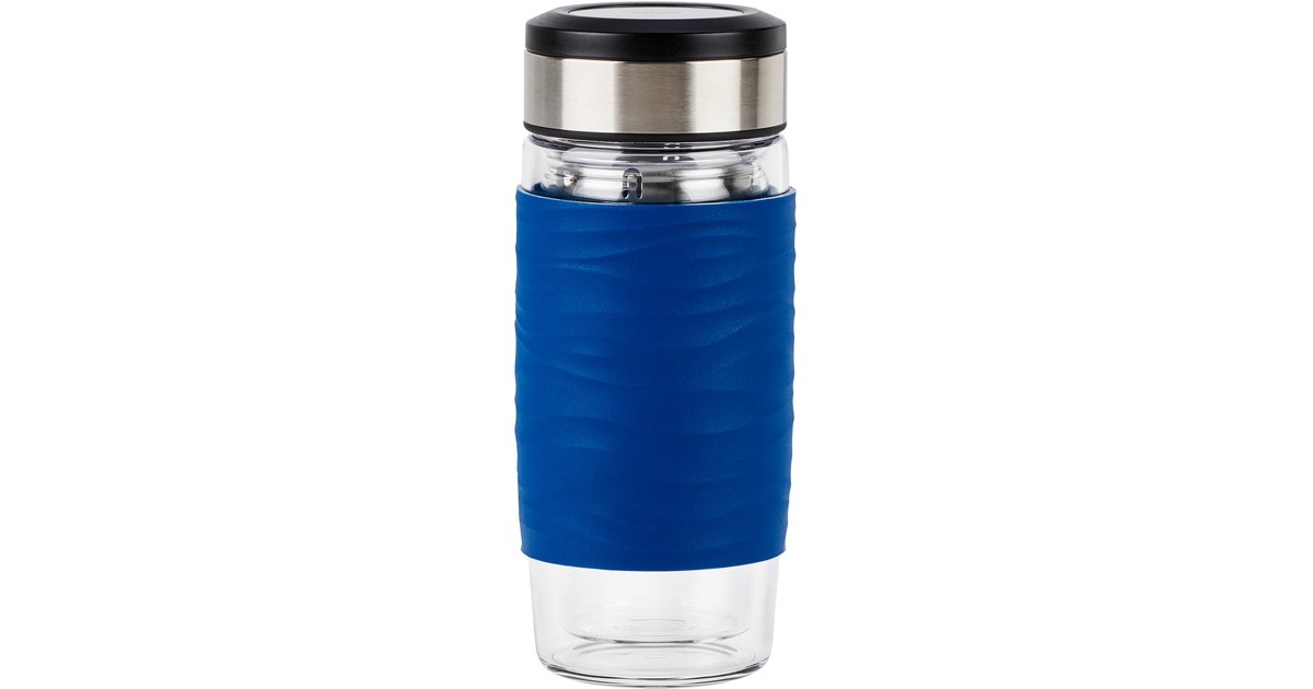 Emsa TEA MUG Tee-Thermobecher 0,4 Liter blau/transparent, Glas, Drehverschluss