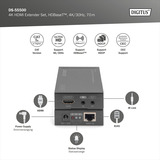 Digitus 4K HDBaseT HDMI Extender Set, HDMI Verlängerung schwarz, 4K/30Hz, 70 m