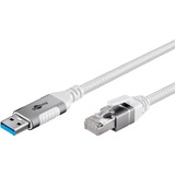 goobay Ethernet-Kabel USB-A 3.2 Gen1 Stecker > RJ-45 Stecker, LAN-Adapter weiß, 5 Meter, geflochtener Textilmantel