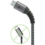 goobay USB 2.0 Kabel, USB-A Stecker > Micro-USB Stecker grau/silber, 1 Meter, gesleevt, Metallstecker