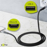 goobay USB 2.0 Kabel, USB-A Stecker > Micro-USB Stecker grau/silber, 1 Meter, gesleevt, Metallstecker