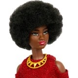 Mattel Barbie Fashionistas Puppe #221 mit schwarzen Haaren, rotem Kleid und Accessoires 