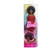 Mattel Barbie Fashionistas Puppe #221 mit schwarzen Haaren, rotem Kleid und Accessoires 