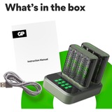 GP Batteries 2x USB Akkuladegerät M452, 8 Ladeslots, inkl. Docking Station D851 grau, inkl. 8x GP Akkus AA 2.600mAh