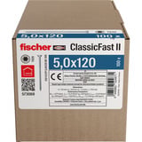 fischer Spanplattenschraube ClassicFast II 5,0x120 Senkkopf TX 100 Stück, mit Teilgewinde, verzinkt