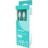 ADATA USB 2.0 Kabel, USB-C Stecker > USB-C Stecker weiß, 2 Meter, PD 3.0, QC 3.0, Laden mit bis zu 100 Watt