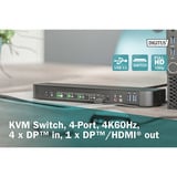 Digitus KVM Switch DisplayPort 4 Port, KVM-Switch 4K60Hz, 4 x DP in, 1 x DP/HDMI out