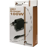 Inter-Tech Ladegerät Argus PD-2100, USB-C Charger schwarz, 1,80m Kabel, PD 3.0, 100 Watt