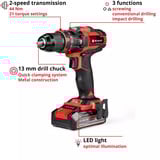 EINHELL Power X-Change Akku-Schlagbohrschrauber TE-CD 18/44 Li-i, 18Volt schwarz/rot, Li-Ion-Akku 2,5Ah