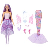 Mattel Barbie 3-in-1 Fantasy Puppe mit Schwanzflosse, Feenflügeln und Ketten