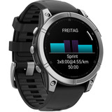 Garmin fēnix E - 47mm, AMOLED, Smartwatch Schwarz/Silber, Silikon-Armband, Edelstahl