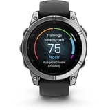 Garmin fēnix E - 47mm, AMOLED, Smartwatch Schwarz/Silber, Silikon-Armband, Edelstahl