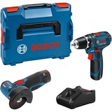 Bosch Professional 12V Profi Set GSR 12V-15, GWS 12V-76 Combo Kit, Werkzeug-Set blau, 2x Li-Ionen Akku 2,0Ah, L-BOXX