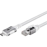 goobay Ethernet-Kabel USB-C 3.2 Gen2 Stecker > RJ-45 Stecker, LAN-Adapter weiß, 10 Meter, geflochtener Textilmantel