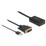 DeLOCK Adapterkabel, DVI + USB-A Stecker > DisplayPort Buchse schwarz, 50cm, 4K mit HDR Funktion