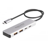 DeLOCK USB 10 Gbps USB Type-C Hub mit 2 x USB Typ-A und 2 x USB Type-C, USB-Hub grau