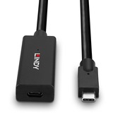 Lindy USB 3.2 Gen 2 Aktivverlängerungskabel, USB-C Stecker > USB-C Buchse schwarz, 5 Meter