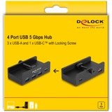 DeLOCK Externer USB 5 Gbps 4 Port Hub 3 x USB Typ-A und 1 x USB Type-C™ mit Feststellschraube, USB-Hub schwarz
