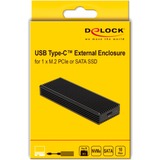 DeLOCK Externes USB Type-C Combo Gehäuse für M.2 NVMe PCIe oder SATA SSD, Laufwerksgehäuse schwarz