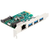 DeLOCK PCI Express x1 Karte zu 3 x USB 5 Gbps Typ-A Buchse + 1 x Gigabit LAN, Controller 