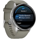 Garmin Venu 4 - 45 mm, Smartwatch schwarz/Silber, Silikon-Armband in grau
