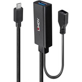 Lindy USB 3.2 Gen 1 Aktivverlängerungskabel, USB-C Stecker > USB-A Buchse schwarz, 5 Meter