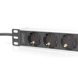 Digitus 10" Steckdosenleiste mit Aluminiumprofil, 4-fach, 1HE schwarz/aluminium, 2 Meter Kabel, Stecker Typ-C