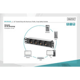 Digitus 10" Steckdosenleiste mit Aluminiumprofil, 4-fach, 1HE schwarz/aluminium, 2 Meter Kabel, Stecker Typ-C