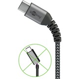 goobay USB 2.0 Kabel, USB-A Stecker > USB-C Stecker grau/silber, 2 Meter, Textilkabel mit Metallsteckern