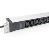 Digitus Steckdosenleiste 19" PDU mit Aluminiumprofil, 12-fach C13 schwarz/aluminium, 2 Meter Kabel, 1 HE, 1-phasig 16A, Schutzkontaktstecker