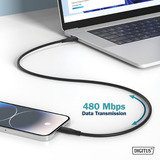 Digitus USB 2.0 Silikon-Anschlusskabel USB-A > USB-C schwarz, 2 Meter, PD, Laden mit bis zu 60 Watt