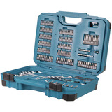 Makita Handwerkzeug-Set E-17980, 231-teilig blau, mit 2 Umschaltknarren, 1/4" und 1/2", Koffer