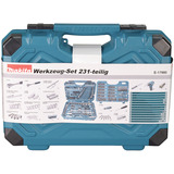 Makita Handwerkzeug-Set E-17980, 231-teilig blau, mit 2 Umschaltknarren, 1/4" und 1/2", Koffer