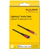 DeLOCK Audiokabel 8Pin Lightning Stecker > Klinkenstecker 3,5mm 3Pin schwarz/rot, 1,5 Meter