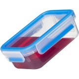 Emsa CLIP & CLOSE Aufschnittbox-System 0,6 Liter, 3-teilig, Dose transparent/blau, rechteckig
