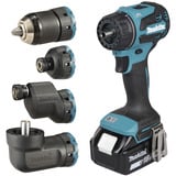 Makita Akku-Bohrschrauber mit Wechselkopfsystem DDF491RTJ, 18Volt blau/schwarz, 2x Li-Ionen Akku 5,0Ah, mit vier verschiedenen Aufsätzen, im Koffer