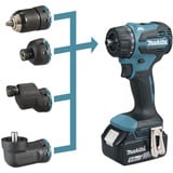 Makita Akku-Bohrschrauber mit Wechselkopfsystem DDF491RTJ, 18Volt blau/schwarz, 2x Li-Ionen Akku 5,0Ah, mit vier verschiedenen Aufsätzen, im Koffer
