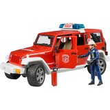 bruder 02528 Jeep Wrangler Unlimited Rubicon Feuerwehrfahrzeug mit Feuerwehrmann, Modellfahrzeug rot/weiß