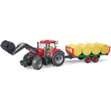 bruder 03198 Case IH Optum 300CVX mit Frontlader und Ballentransportanhänger, Modellfahrzeug 