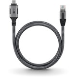 goobay Ethernet-Kabel USB-C 3.2 Gen2 Stecker > RJ-45 Stecker, LAN-Adapter schwarz/silber, 1 Meter, geflochtener Textilmantel