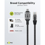 goobay Ethernet-Kabel USB-C 3.2 Gen2 Stecker > RJ-45 Stecker, LAN-Adapter schwarz/silber, 1 Meter, geflochtener Textilmantel