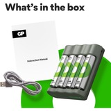 GP Batteries USB Akkuladegerät B441, mit 4 Ladeslots grau, inkl. 4x GP Akkus AA 2.100mAh