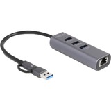 DeLOCK 3 Port USB 5 Gbps Hub + Gigabit LAN mit USB Type-C, Dockingstation grau