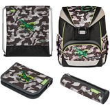 Herlitz UltraLight Plus Camo Dragon, Schulranzen grau/braun, inkl. 16 tlg. Schüleretui, Faulenzermäppchen, Sportbeutel