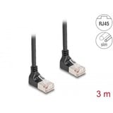 DeLOCK Patchkabel RJ-45 Cat.6a S/FTP, Slim 90° gewinkelt schwarz, 3 Meter, nach unten abgewinkelte Stecker